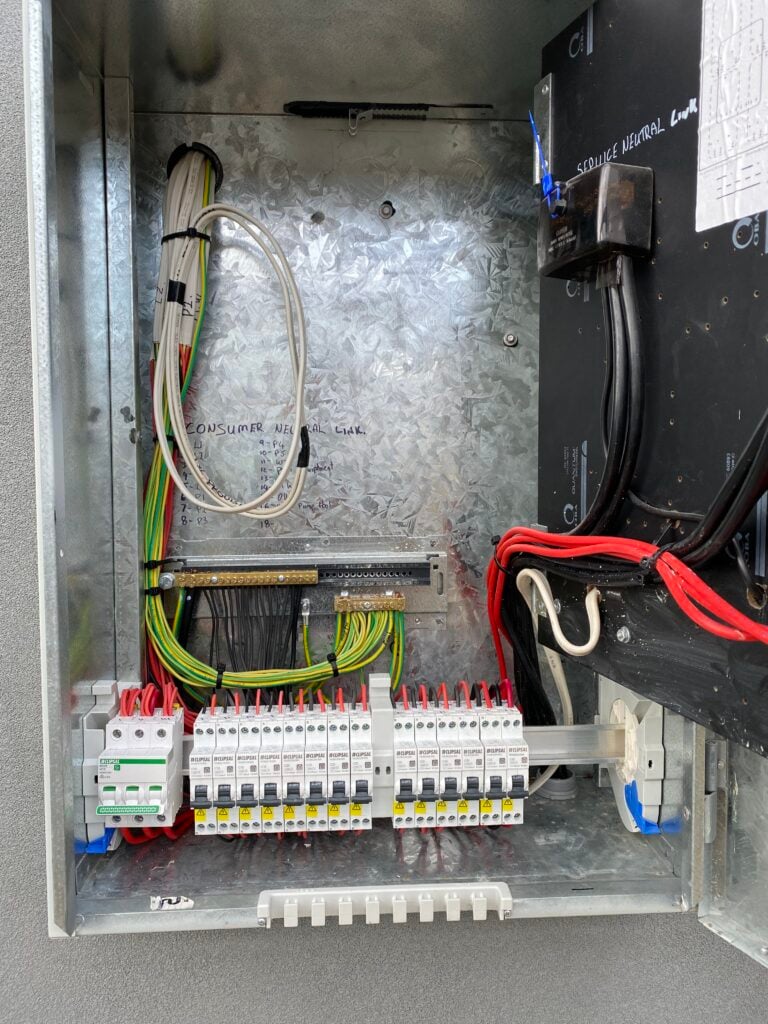 Electrical circuit board and wiring overview.