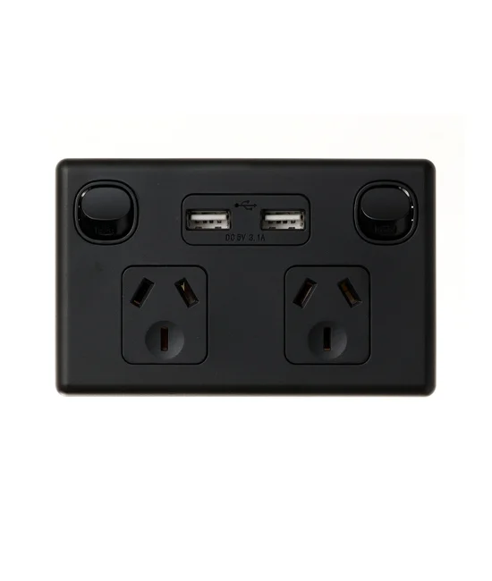 lucci power gravity twin 10a gpo with double usb ports only in matte black